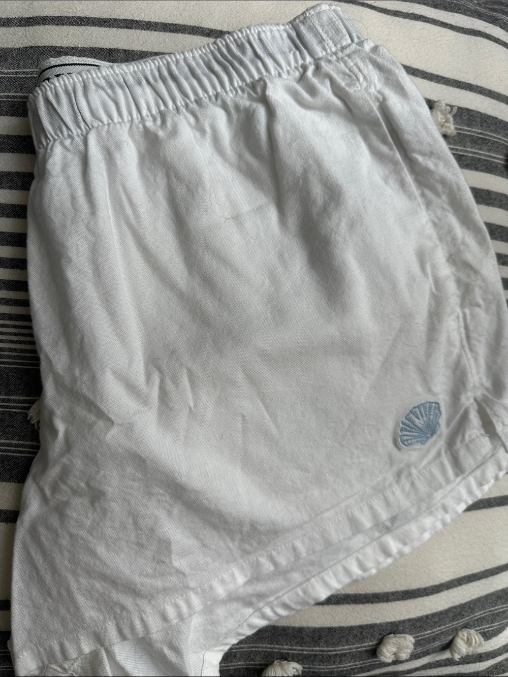 Hollister White Women's Elastic Waist Shorts with Light Blue Shell Accent